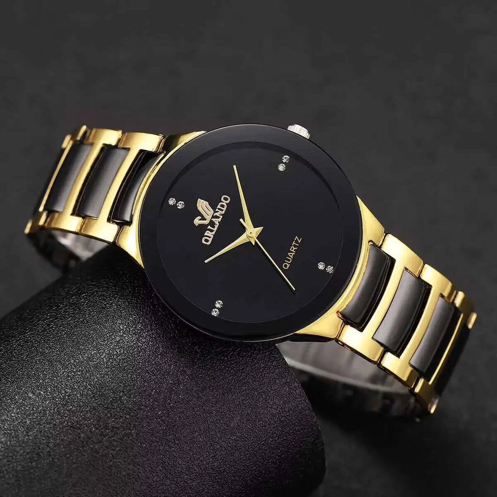 1/2PCS Fashion Couple's Watches Luxury Women Quartz Watch Men Business Watches Black Steel Band Male Analog Quartz Watch