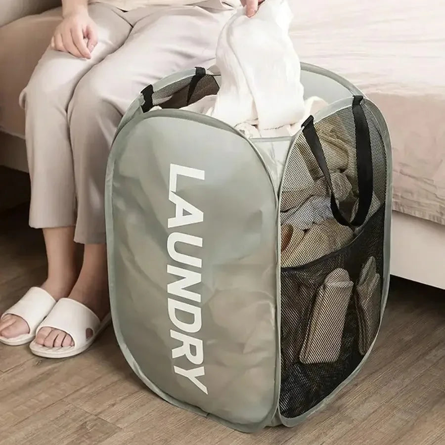 Mesh Pop-up Laundry Basket, Foldable Dirty Clothes Storage Basket, Large Capacity Storage Basket