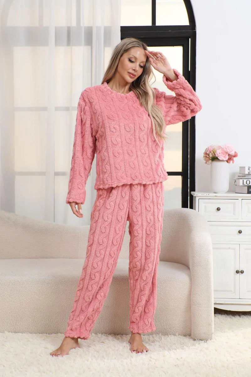 Women's Autumn and Winter Thermal Pajamas Sets Coral Velvet Jacquard Warm Loungewear Female Soft Comfortable Thickened Sleepwear