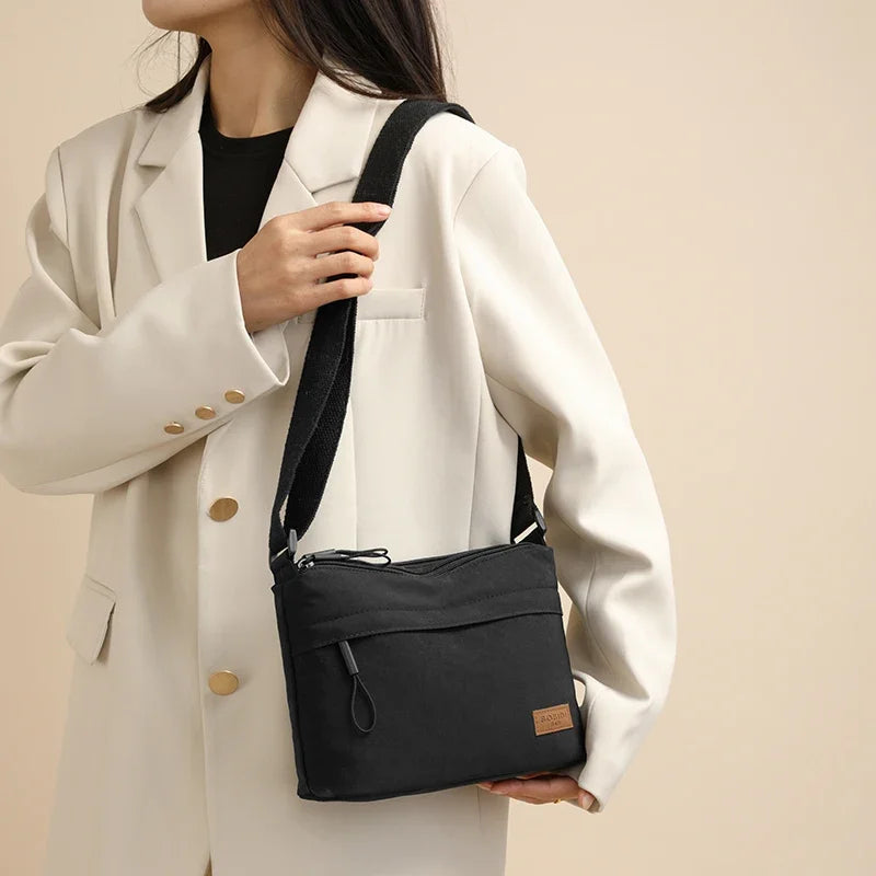 3 Main Pockets High Capacity Shoulder Crossbody Bag for Women Multi-pocket Purse Canvas Handbag Suitable for Mothers Shopping