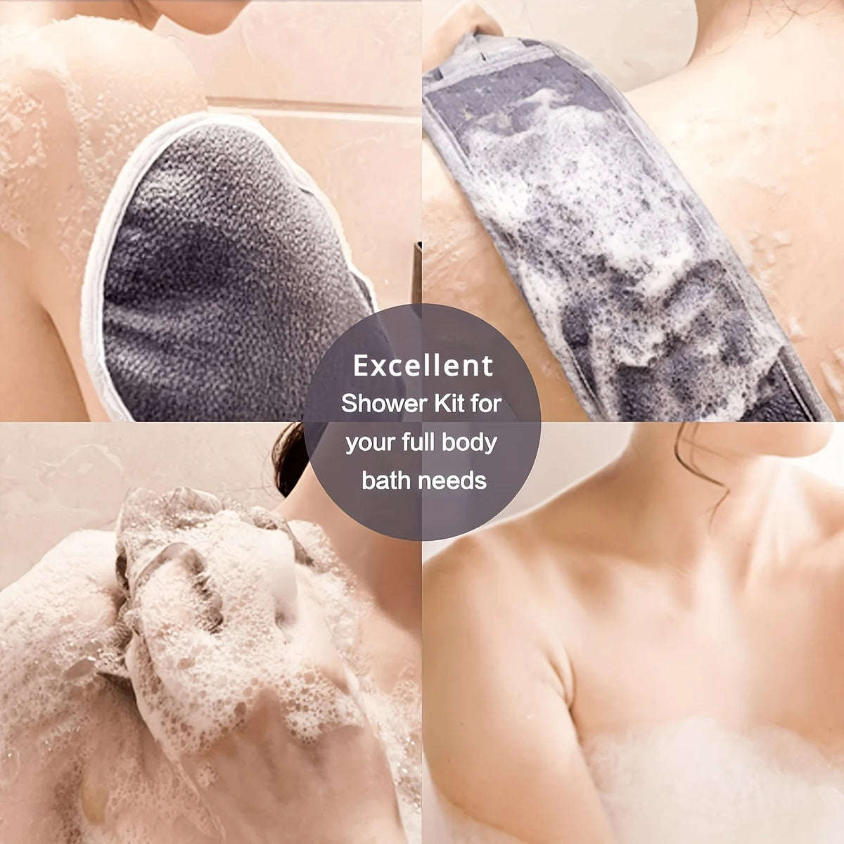 3pcs Exfoliating Body Scrubber Set with Back Scrubber Bath Glove Shower Loofah Sponge for Deep Clean Skin Vitalize Body Care