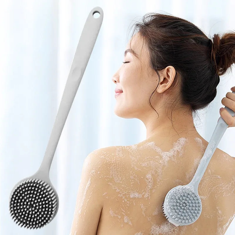 Silicone Body Scrubber Back Brush for Shower Long Handle Body Deep Cleansing and Exfoliating Massage Double-Sided Soft Bristles
