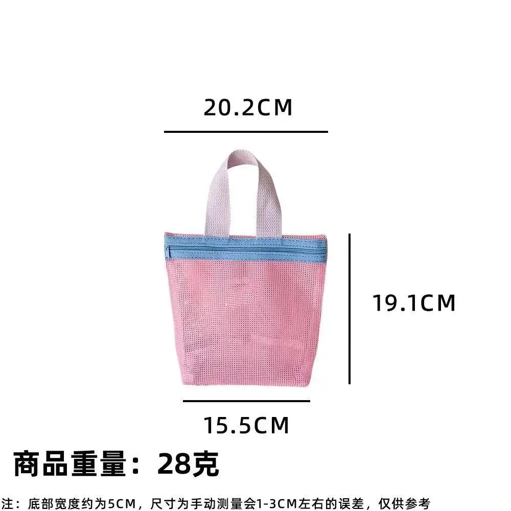 Ins Style Vibrant Bright Color Summer Mesh Tote Bag Small Cosmetic Bag Handbag Foldable Portable Toiletry Bag Women's Beach Bag