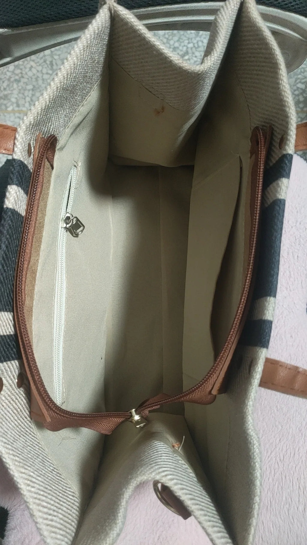 Women's Handbag Professional Commuter Stripe Simple Shoulder Large Bag Large Capacity Canvas Bag