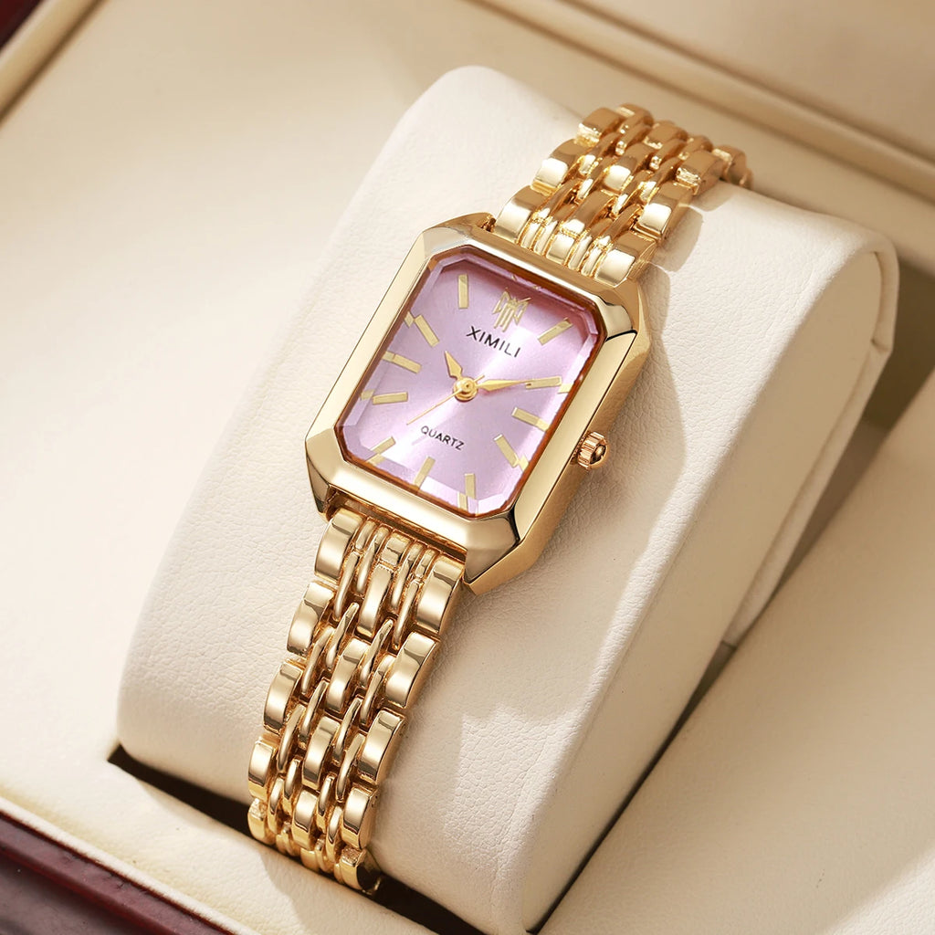 1/2/4PCS Elegant Rectangle Woman Quartz Watch Luxury Stainless Steel Band Ladies Wristwatches Relogio Feminino（Without Box）