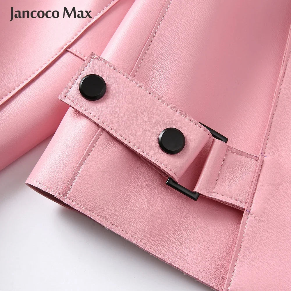 Sheepskin Coat For Women Leather Jacket Winter Spring Moto Biker Genuine Top Quality Black S7547