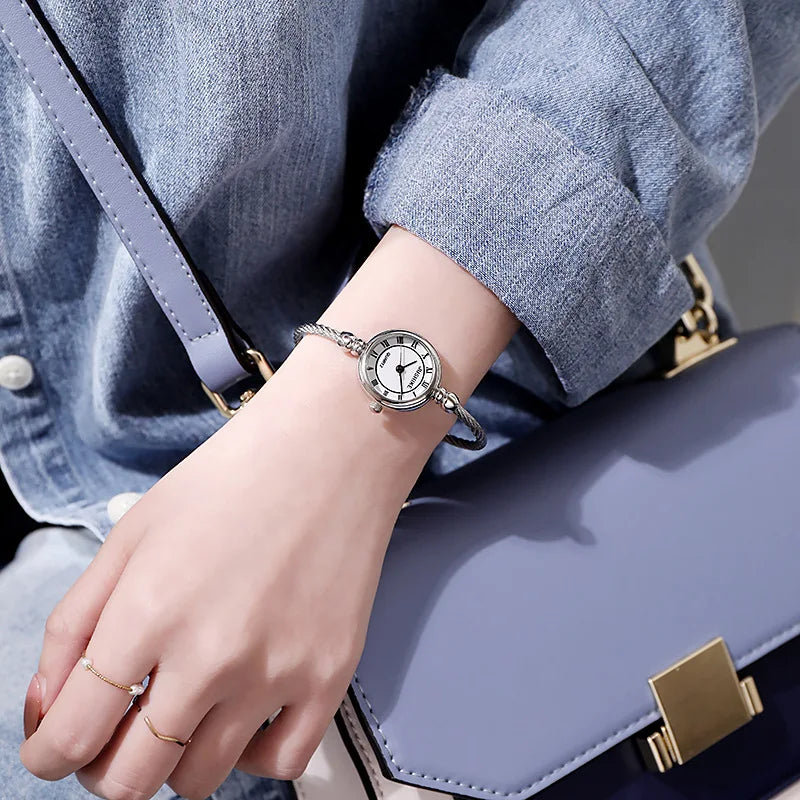 YIKAZE Women Watches Small Gold Bangle Bracelet Watch Stainless Steel Retro Ladies Quartz Wristwatch Clock Fashion Dress Watch