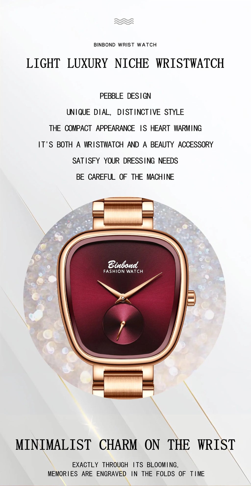 BINBOND Simple Quartz Watches For Women Luxury Precise Luminous Waterproof Elegant Women's Watch Casual Sturdy Stainless Reloj