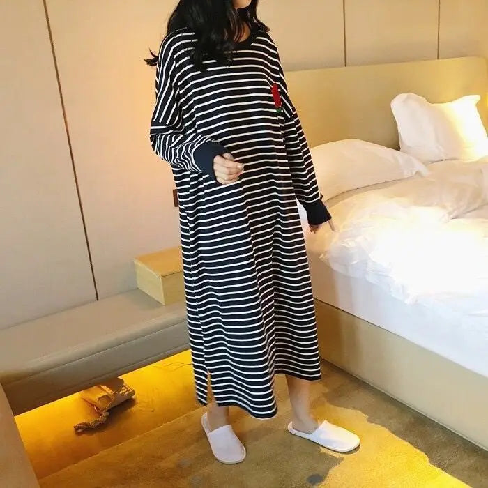Loose Long Sleeve Sleepwear Women's Home Clothes Striped Pattern Sweet Style Spring Summer New Arrival 2023 Thin Fabric round...