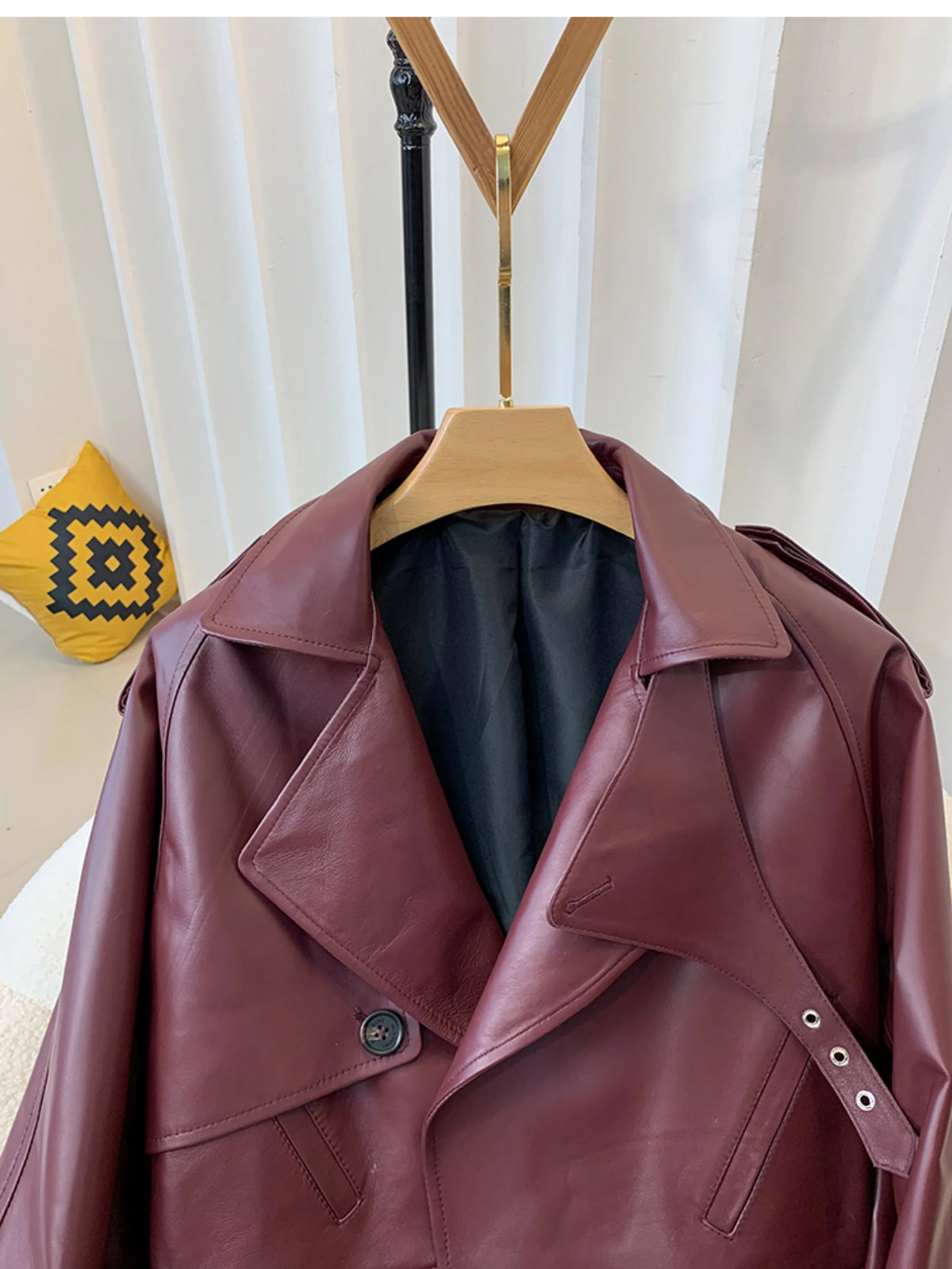 European Style Genuine Sheepskin Coat Women's Lapel Irregular Placket Real Leather Jacket Fashion Motorcycle Coats and Jackets
