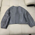 Autumn Puff Sleeve Genuine Leather Jacket Women 100% Sheepskin Collarless Cardigan Casacas Loose Small Short Blouson Cuir Femme