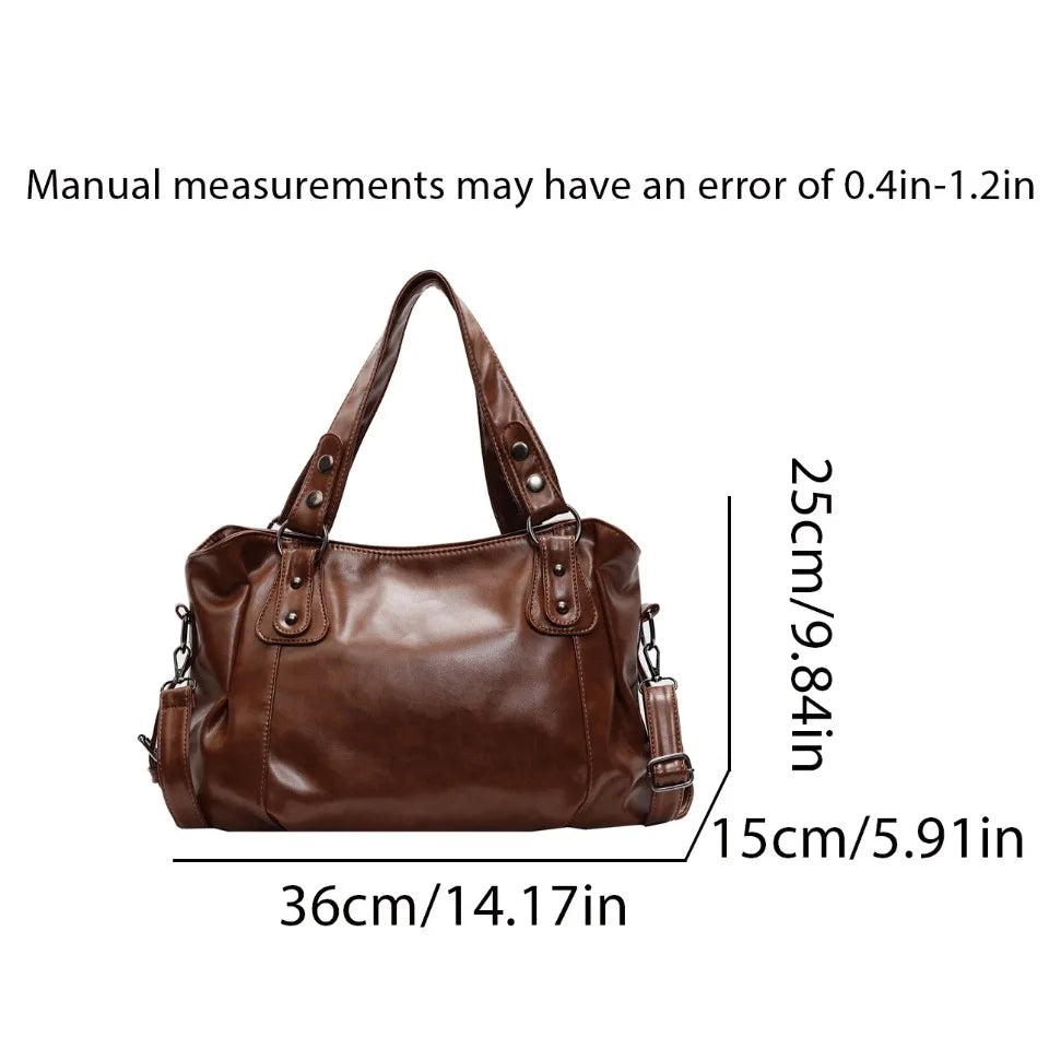 Retro Large Capacity PU Shoulder Bag for Women, Classic Solid Color Crossbody Tote Bag with Roomy Style