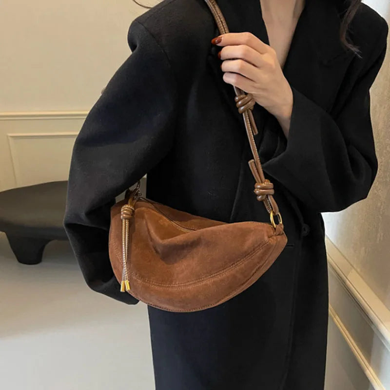 Faux Suede Super Popular Niche Suede Shoulder Bag for Women 2025 Hot Sale Single Crossbody Bags Underarm Dumpling Sweet Bags
