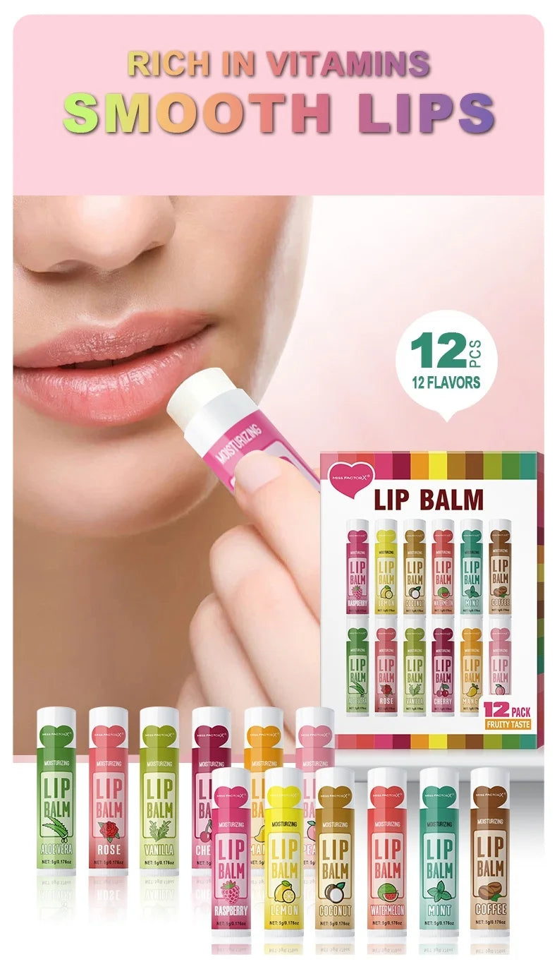 12 PCS/Gift Lip Balm Set 5g Deep Moisturizing and Long-Lasting Moisturizing Exfoliating to Create Hydrated Lips