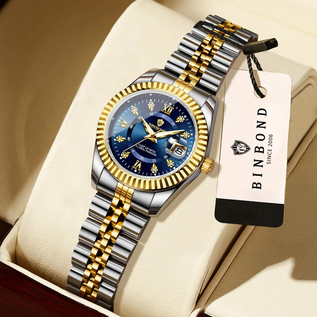 BINBOND Quartz Watches For Women Luminous Waterproof Stainless Steel Ladies Watch Montre Femme Luxe De Marque Reloj With Box