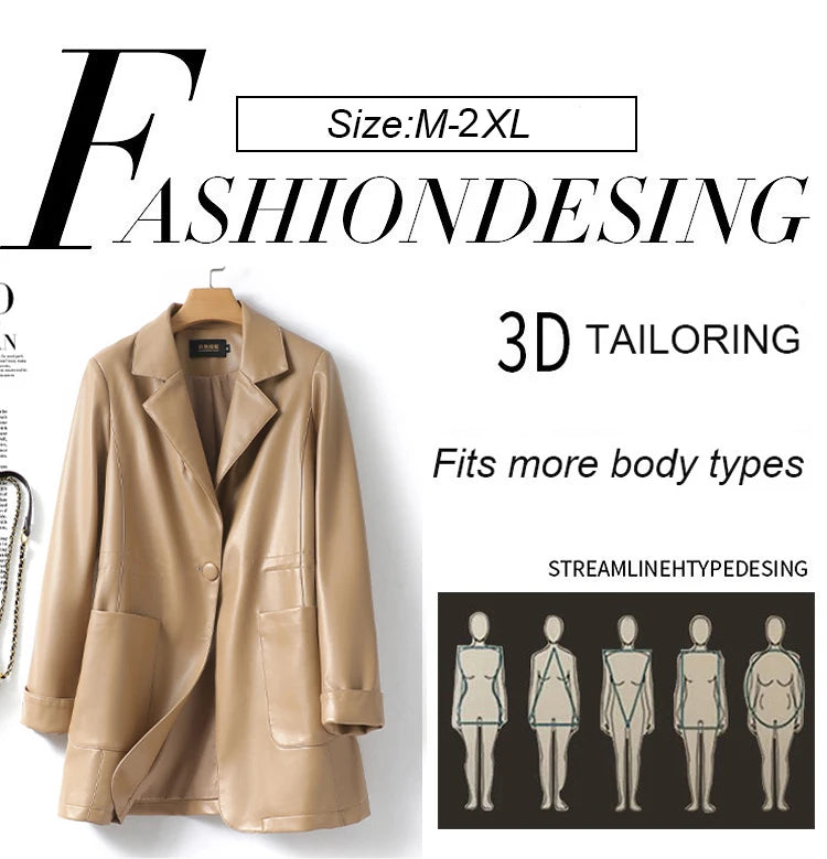 M-2XL Women Split Sheepskin Blazer Jacket Coats 2025 Spring Mid Length Chic Single Button Casual Ladies Split Leather Outwear