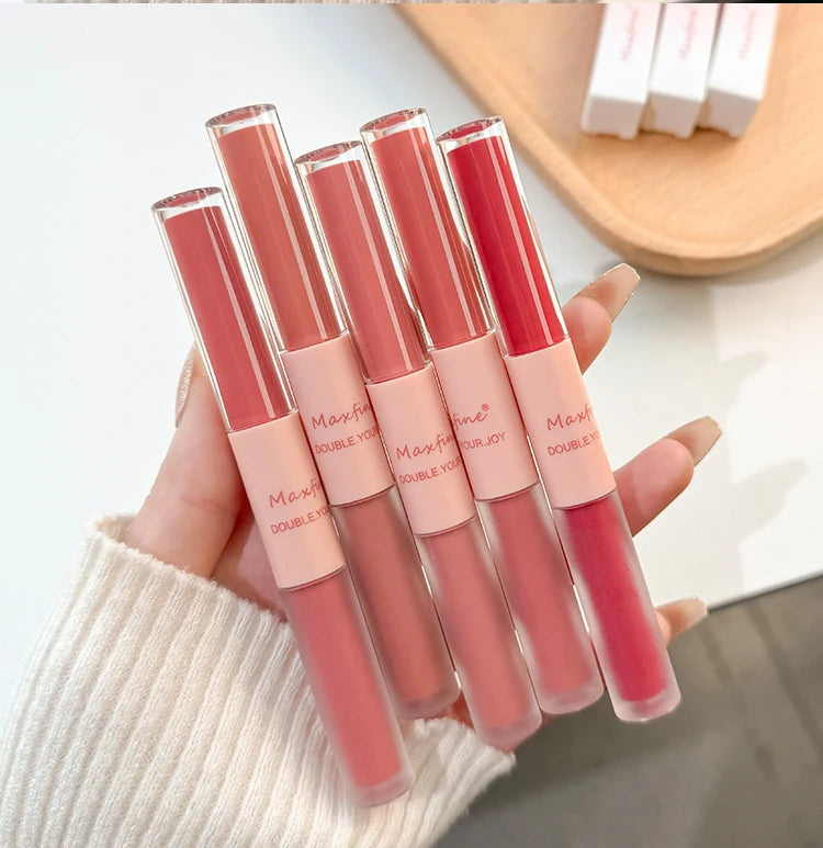 Double End Lip Glaze Full Gloss Mirror And Matte Velvet Long Term Color And Moisture Lip Gloss Anti Stain Cosmetic Lip Glaze