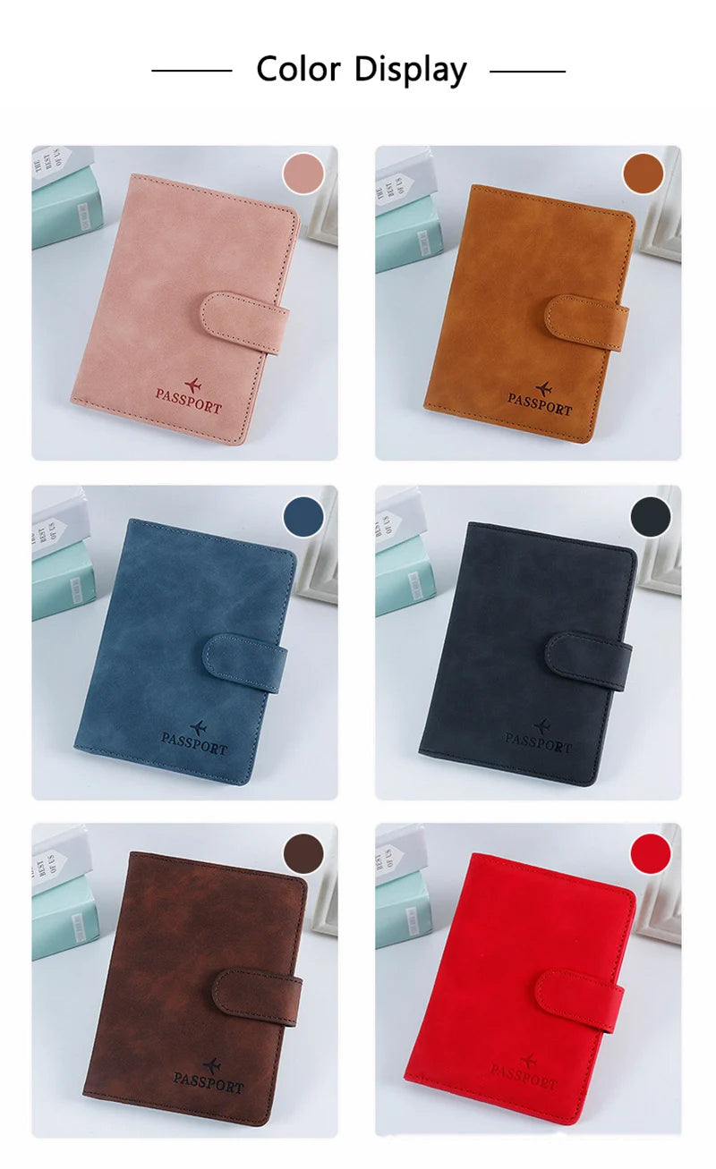 RFID Blocking Waterproof Leather Passport Holder Travel Credit Card Wallet Passport Book for Women Men Buckle Passport Cover