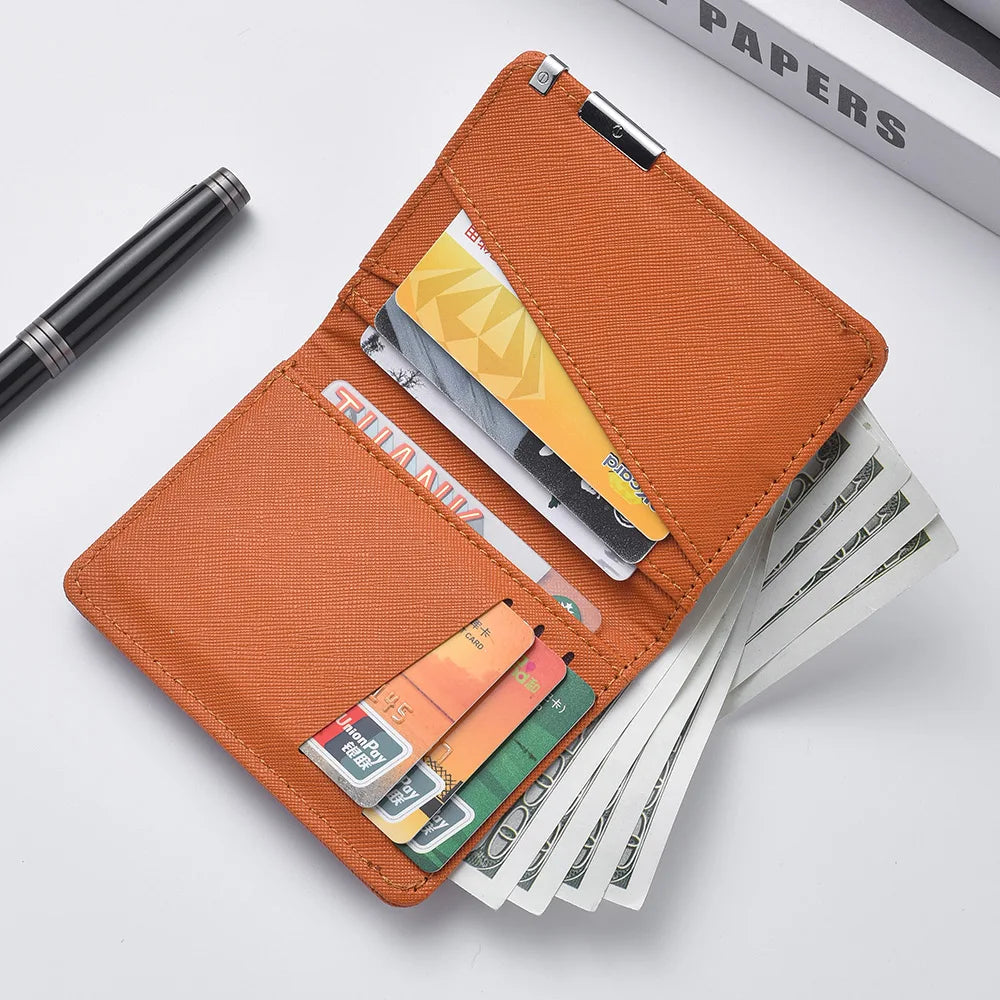 Black Faux Leather Small Slim Business-Style Wallet - Multiple Card Slots, Credit Card and Driver's License Holder, Geometric In