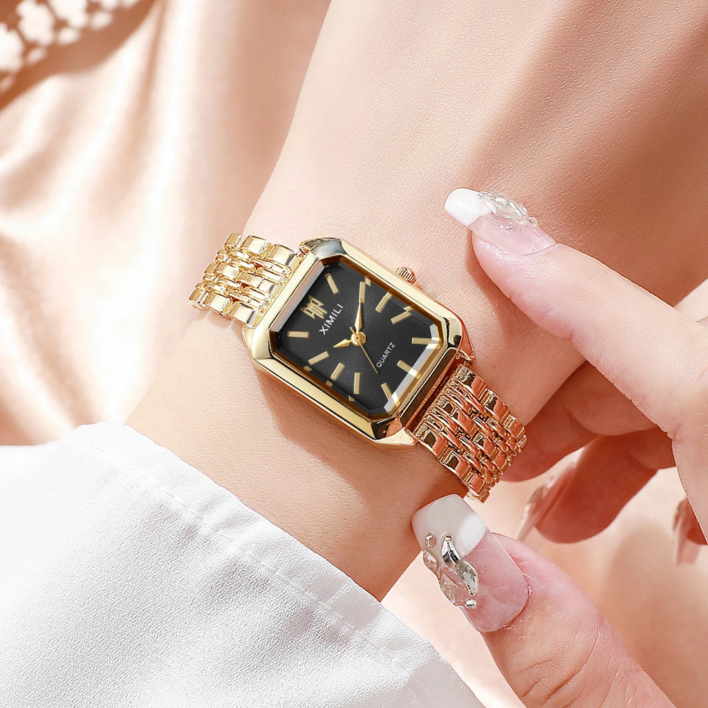 1/2/4PCS Elegant Rectangle Woman Quartz Watch Luxury Stainless Steel Band Ladies Wristwatches Relogio Feminino（Without Box）