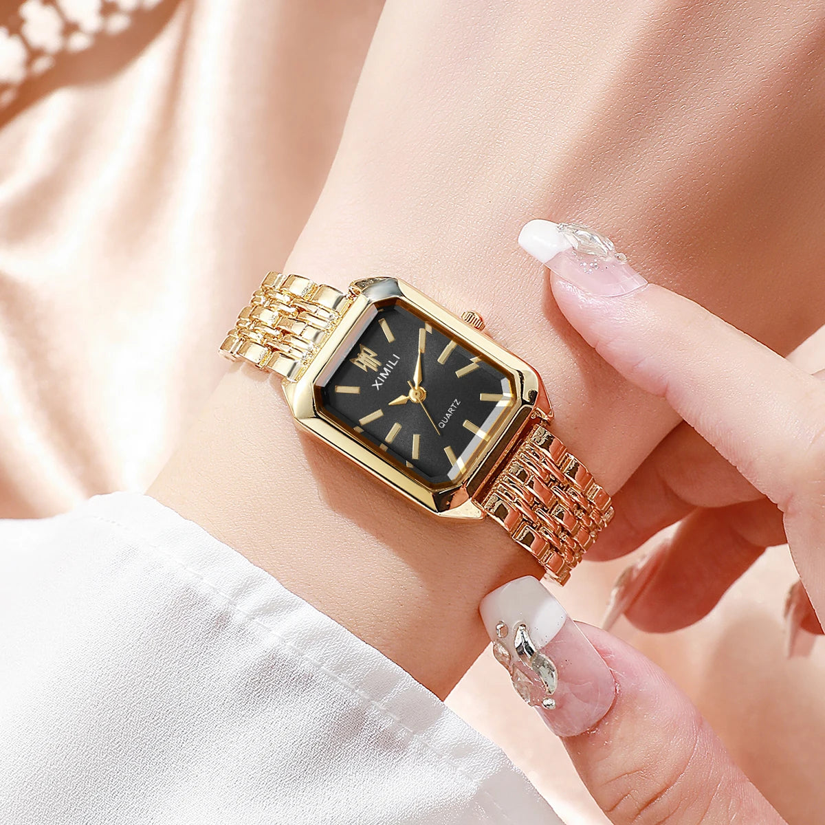 1/2/4PCS Elegant Rectangle Woman Quartz Watch Luxury Stainless Steel Band Ladies Wristwatches Relogio Feminino（Without Box）