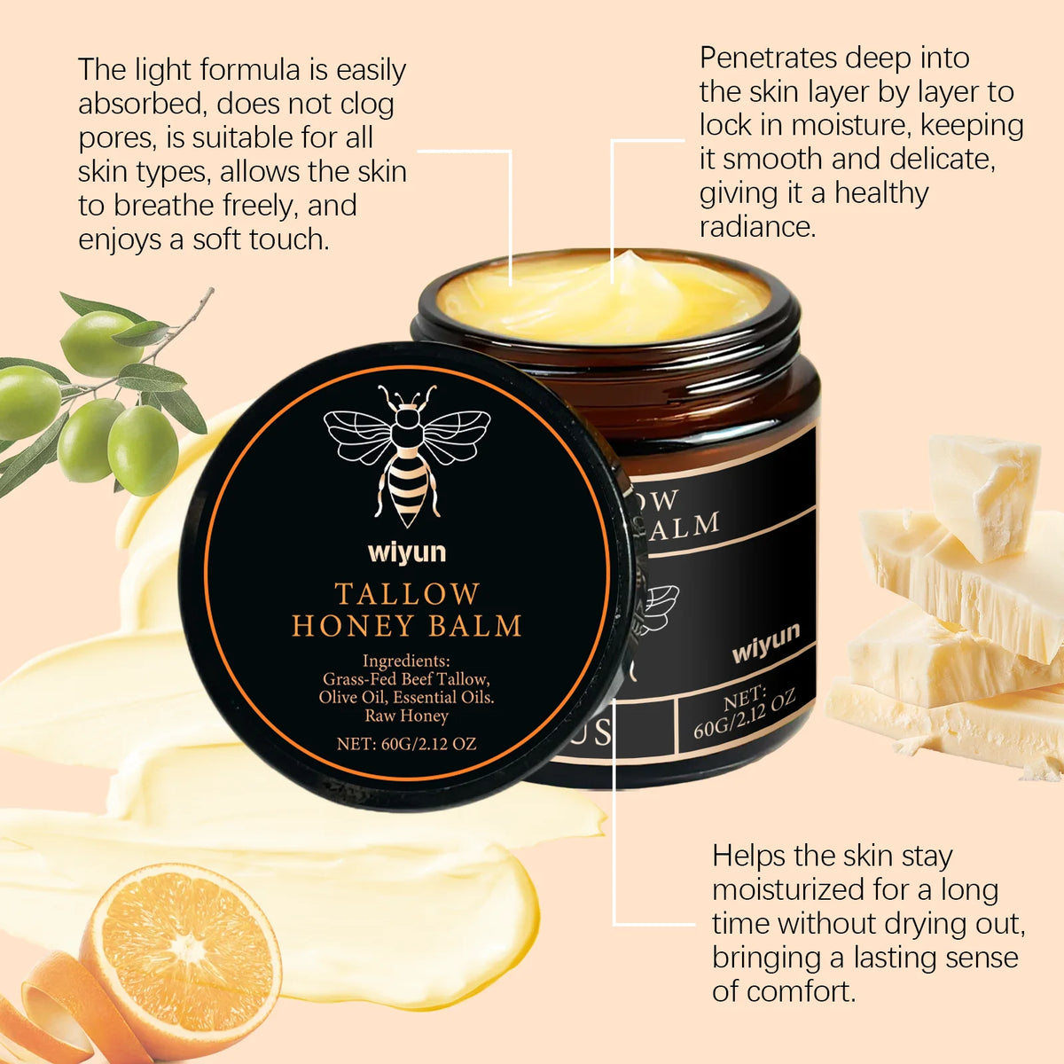 Tallow Honey Cream Glow Hydrating Skin Improve Elasticity Soft Bleaching Improve Dullness Firming Face Body Moisturizer Lotion