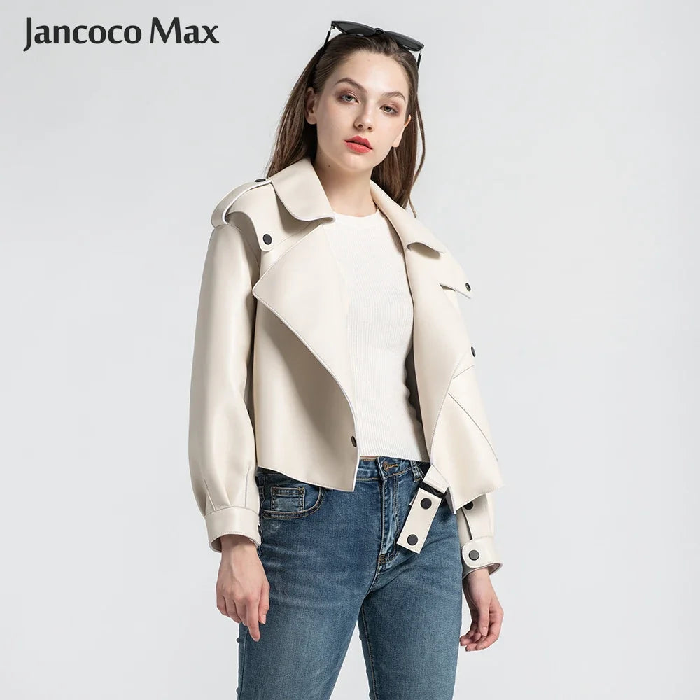 Sheepskin Coat For Women Leather Jacket Winter Spring Moto Biker Genuine Top Quality Black S7547