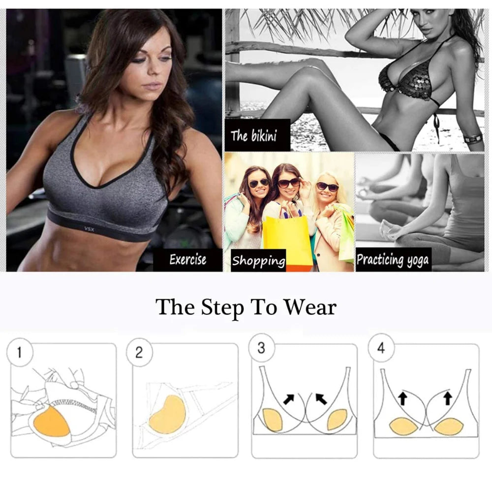 1Pair Chest Push Up Sticky Bra Thicker Sponge Bra Pad Breast Lift Up Enhancer Silicone Removeable Inserts Swimsuit Invisible Bra