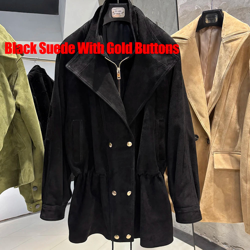 YOLOAgain 2025 Autumn Oversized Leather Jacket Coat Women High Quality Suede Jacket