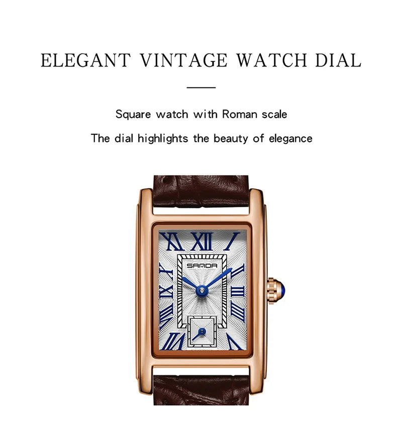 SANDA 1116 Elegant Women's Quartz Watch Casual Rectangular Waterproof Steel Leather Strap Casual Business Women's Watch часы