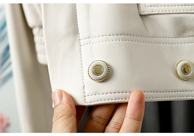 Jacket For Women 2025 New European Genuine Leather Coat Female Zipper Large Lapel Short Oversize Locotive Whtie Jaqueta Feminina