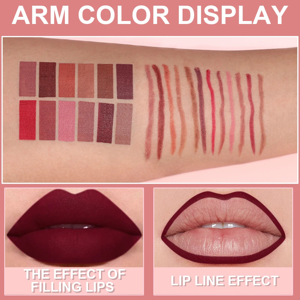 6pcs Lip Liner Pen Set Long-Lasting, Waterproof Sweatproof, Easy Coloring Non-fading Color Rendering Lip Gloss Set Beauty Makeup