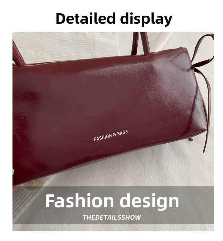 French Elegant Square Bag Korean Bow Decoration Pu High-quality Bag Niche Simple Ballet Style Shoulder Bag New Casual Women Bags