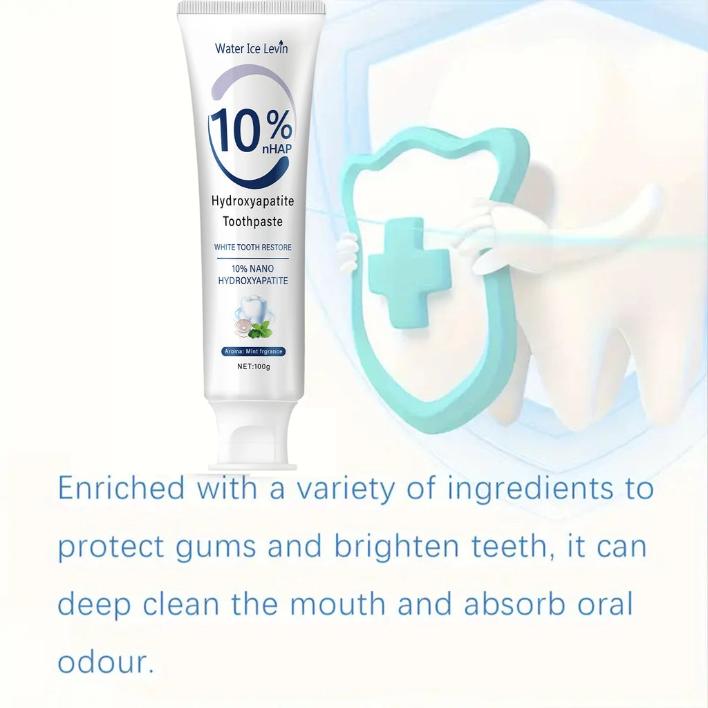 10% Nano Hydroxyapatite Toothpaste Restores White Teeth. Protects Gums. Deep Cleans. Brightens Smile. 100g Fresh Mint.