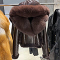 YOLOAgain Burgundy Shearling Jacket With Hood Women 2025 Winter Real Leather Jacket Coat