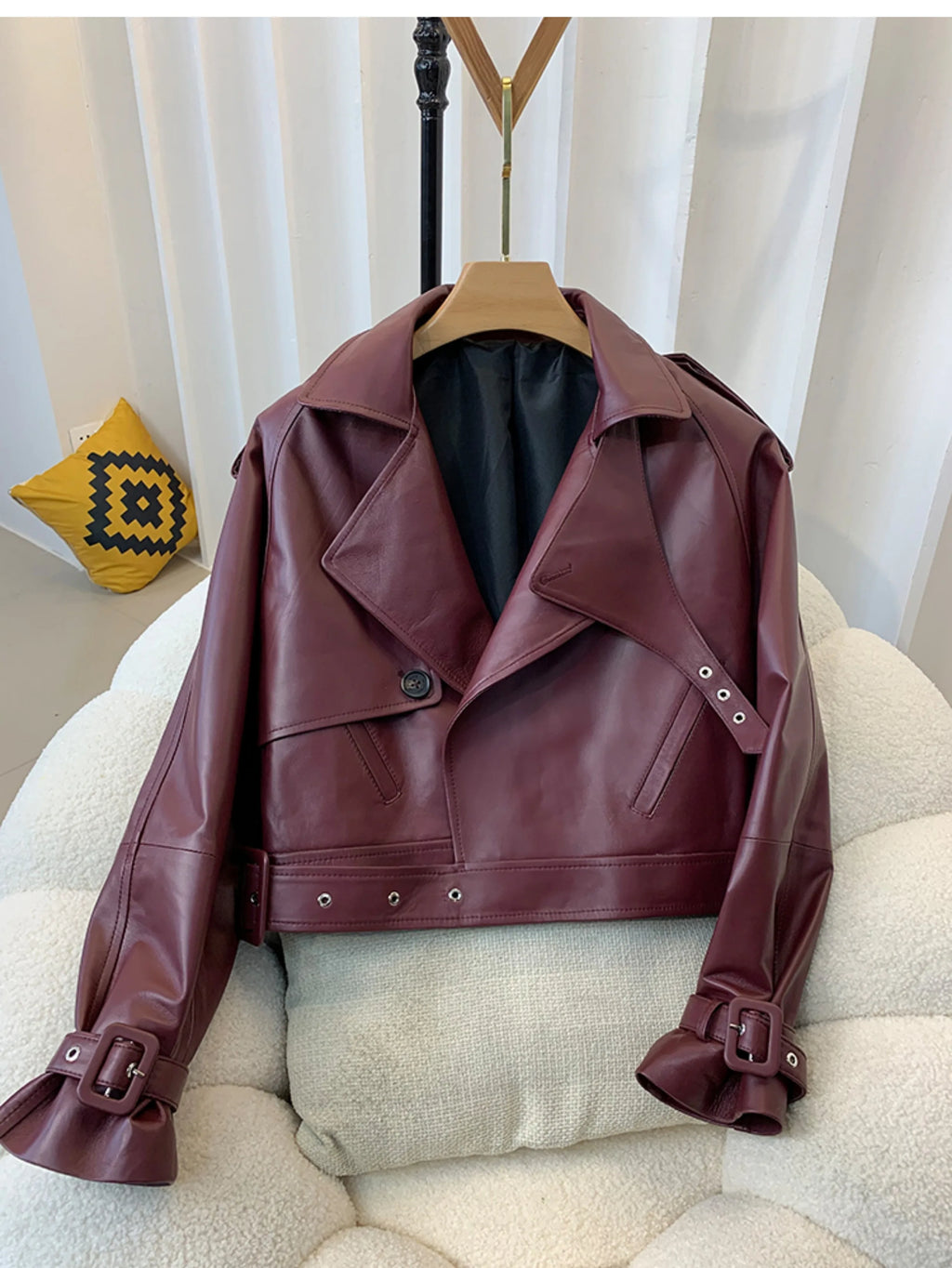 European Style Genuine Sheepskin Coat Women's Lapel Irregular Placket Real Leather Jacket Fashion Motorcycle Coats and Jackets