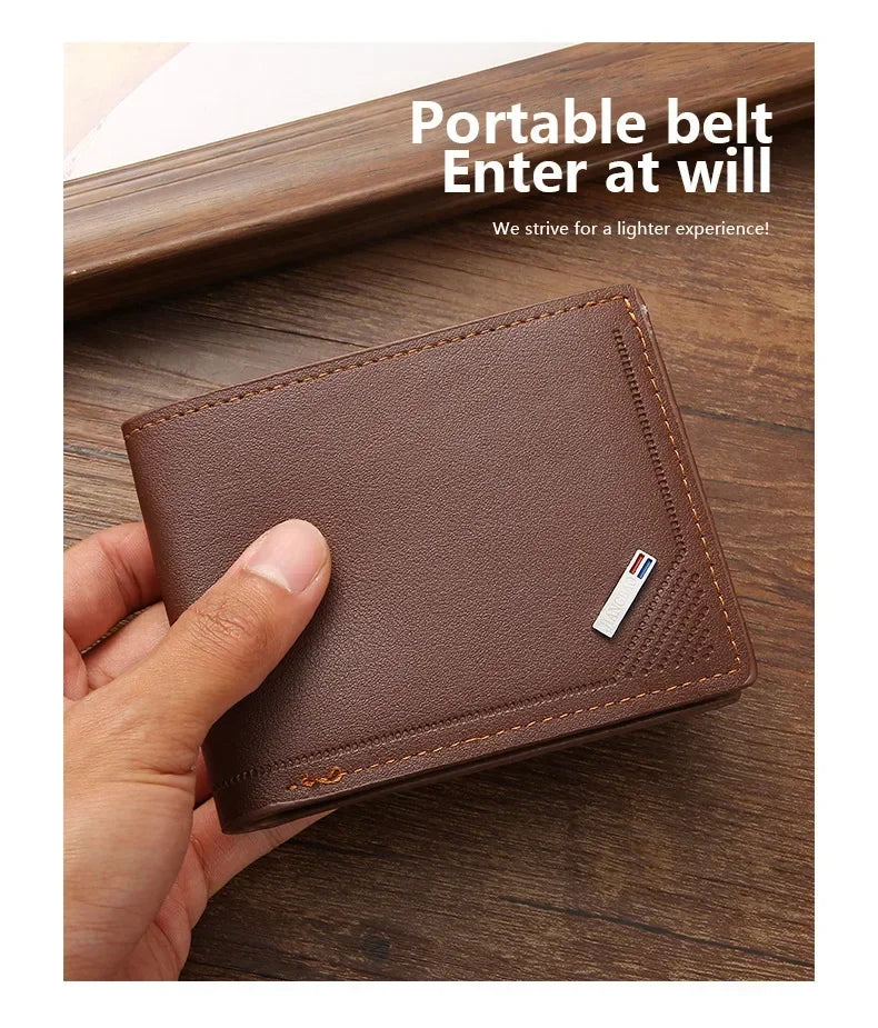Men's Leather Short Wallet Thin Wallet Foldable Minimalist Soft Leather Wallet