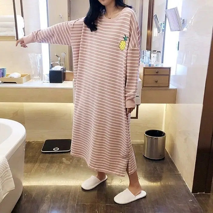 Loose Long Sleeve Sleepwear Women's Home Clothes Striped Pattern Sweet Style Spring Summer New Arrival 2023 Thin Fabric round...