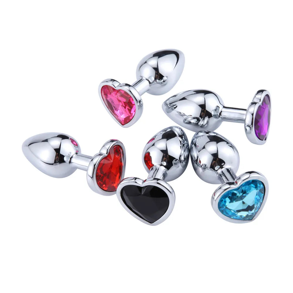 Stainless Metal Anal Plug With Gem Base Heart Shaped Circular Anal Plug G-point Massage Sexual Wellness for Men Women Anal Train