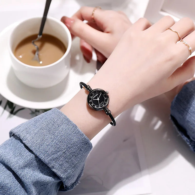 YIKAZE Small Gold Bangle Bracelet Luxury Watch Stainless Steel Retro Ladies Quartz Wristwatch Fashion Casual Thin Chain Watches