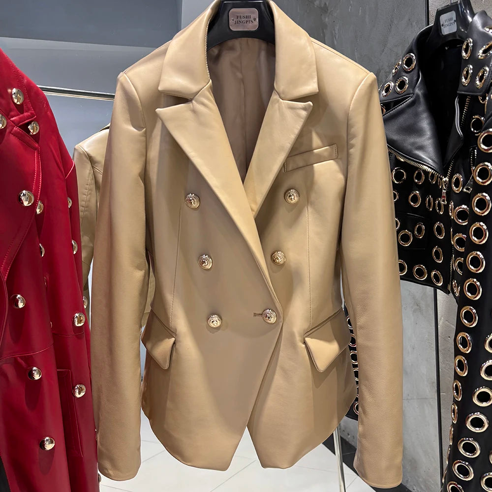 YOLOAgain Real Leather Jacket Women Leather Blazer Spring 2025