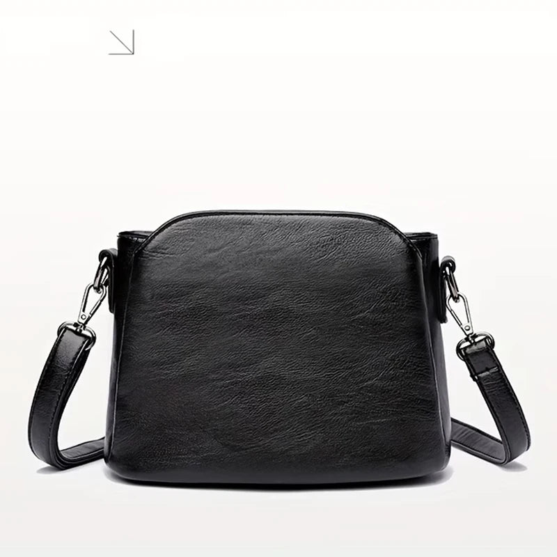Women Vintage PU Leather Crossbody Bag Casual Daily Mini Shoulder Handbag Multi‑Layer Zipper Pocket Design Adjustable Strap Ligh