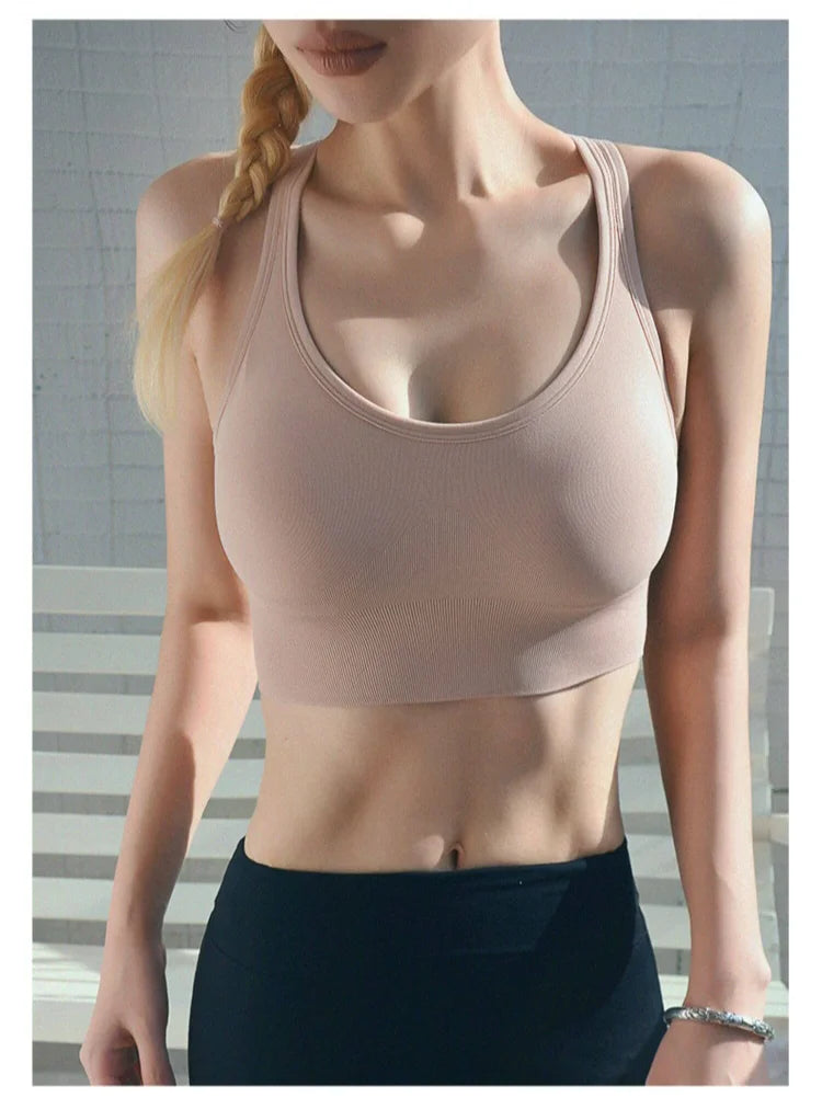 Sports Seamless Comfy & Breathable Push Up Yoga Tank Bra Top Women Gym Corset Crop Fitness Hollow Sexy Running Athletic Sportswe