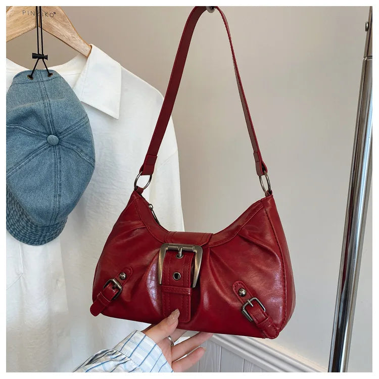Large-capacity pleated armpit bag for women 2025 new retro commuter temperament motorcycle old style shoulder bag
