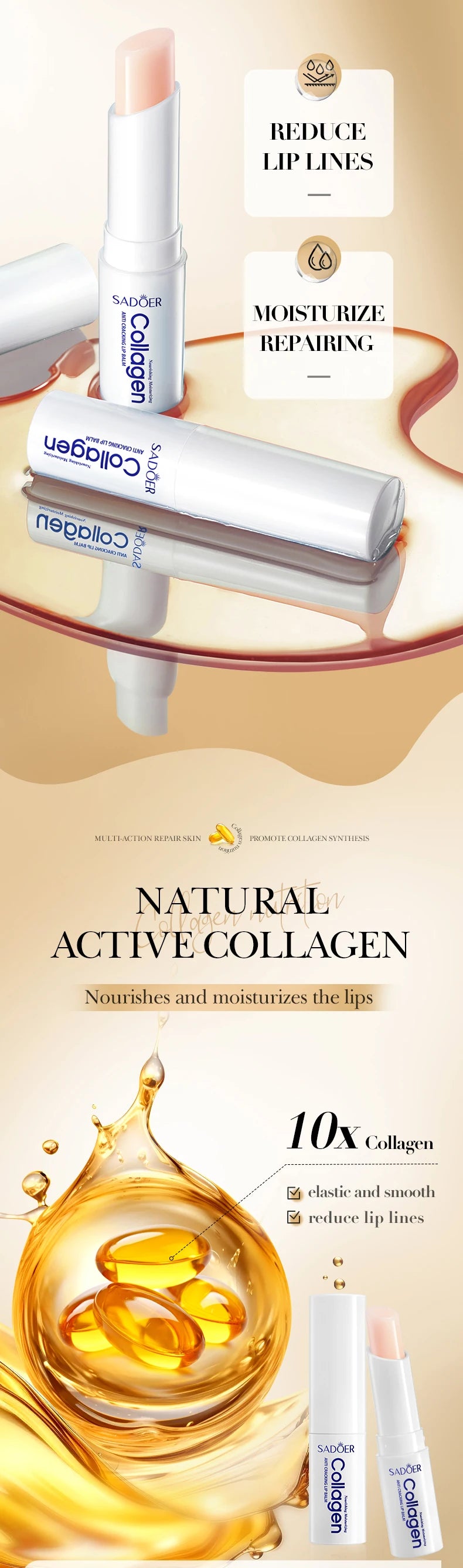 SADOER Collagen Moisturizing Lip Balm Nourishing Anti-Cracked Long-Lasting Hydration 1/2/3/5PCS Stick Lip Skin Care
