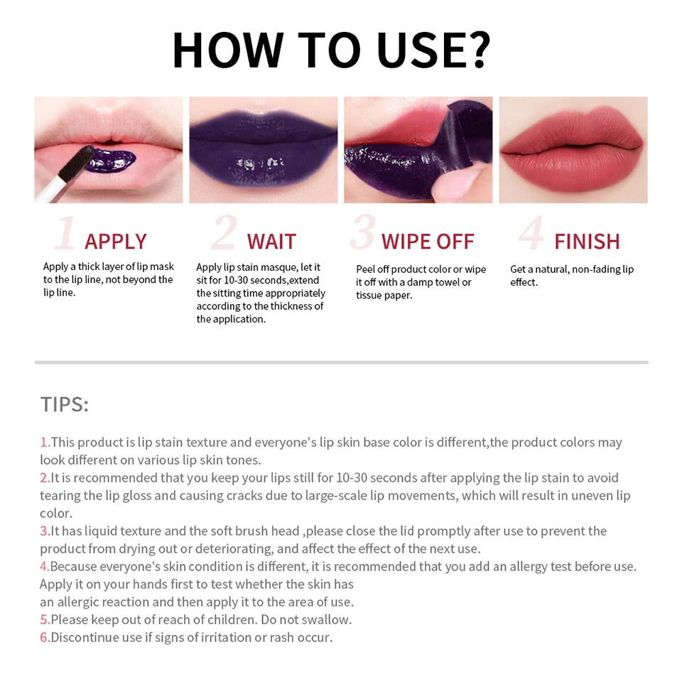 Peel Off Lip Stain – Long-Lasting Waterproof Lip Tint | No Transfer, Non-Stick Cup