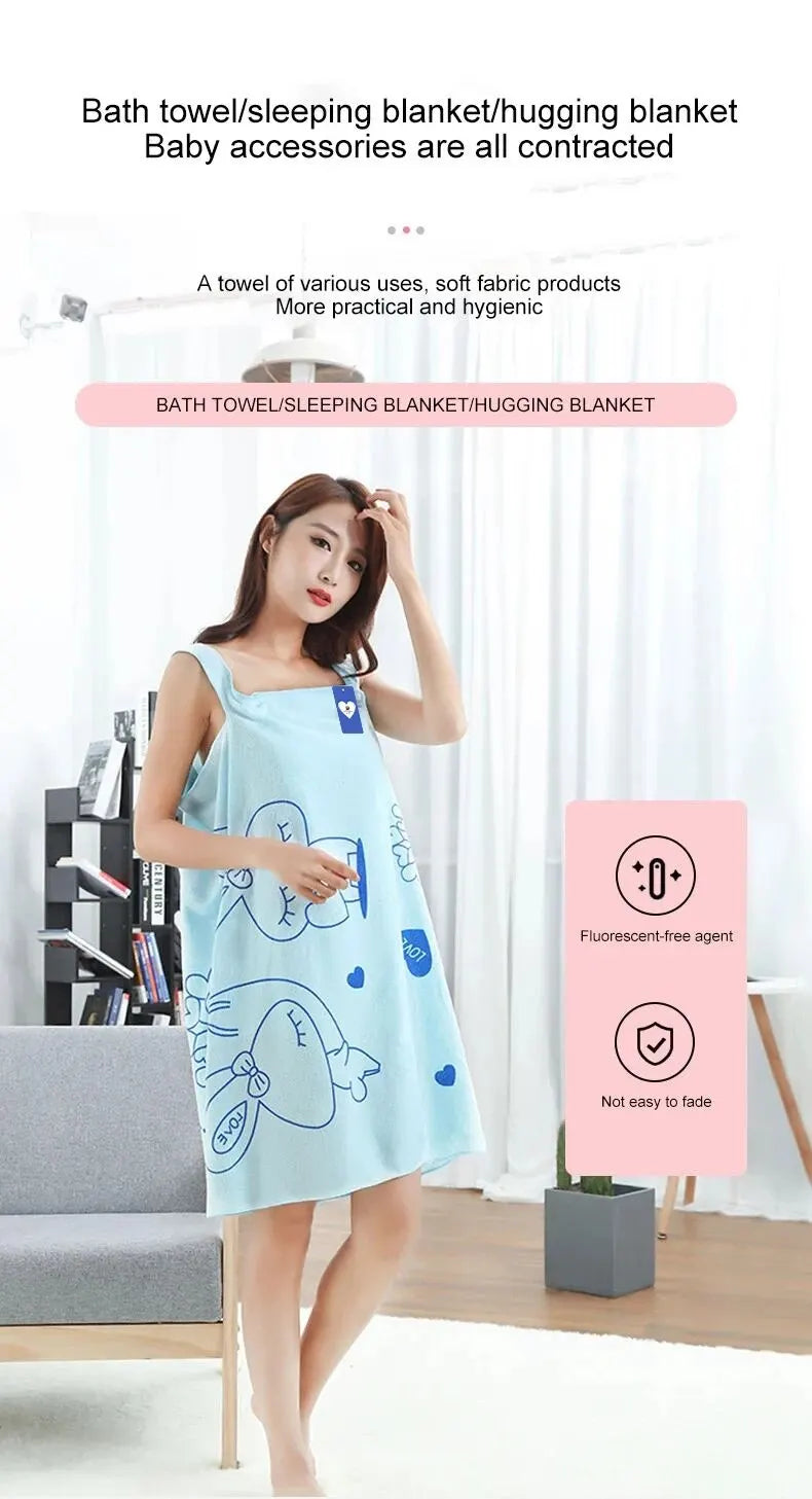 Love Rabbit Thickened Wearable Bath Towel Adult Women Absorbent Chest Bath Skirt for Sauna And Steam Wipe