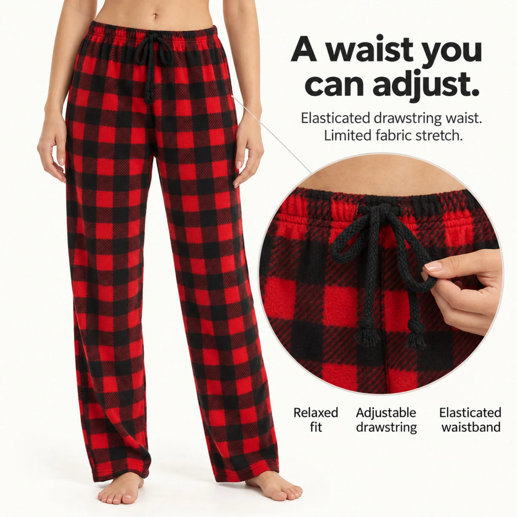 Pajama Pants for Women Fuzzy Pack Long Fleece Buffalo Plaid Pj Bottoms Soft Drawstring Lounge Sleepwear