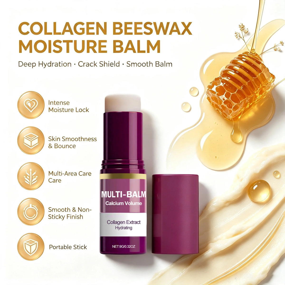 Multi Balm Calcium Volume Firming Skin Hydrating Nourishing Smoothing Collagen Moisturing Stick Suitable for Eyes Neck Face