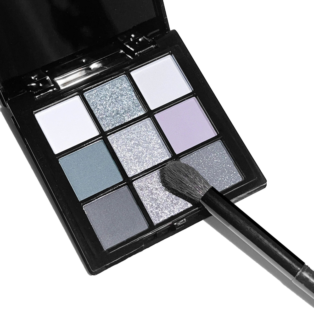 9-shade eyeshadow palette: Black Swan, Smoky, Dark Black, Grey Silver Glitter, Matte Finish, Long-lasting, and easy to color